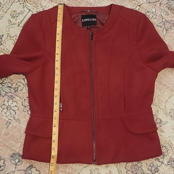 Express Vintage Structured Peplum Lined Zip Front Red Moto Jacket Size M - Picture 12 of 14